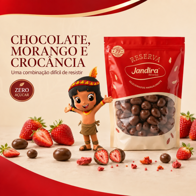 DRAGEAS CHOCOLATE AO LEITE ZERO ACUCAR COM MORANGO LIOFILIZADO
