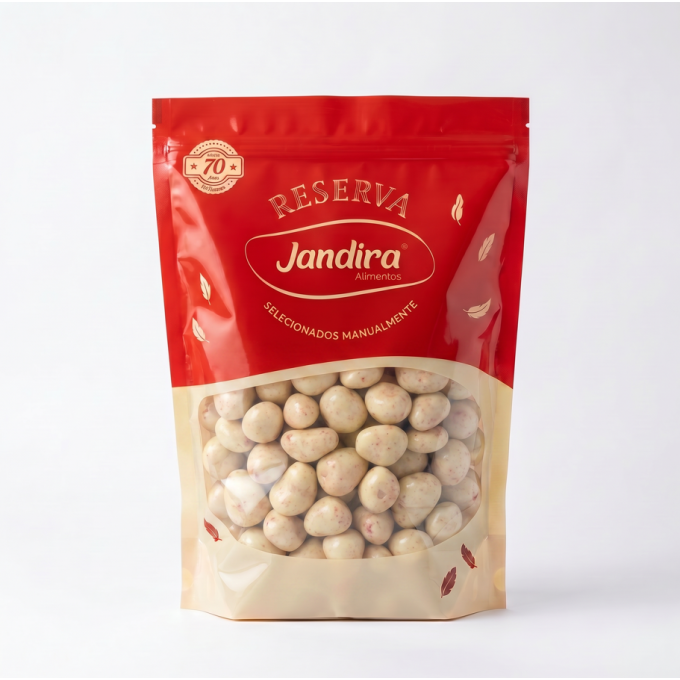 DRAGEAS CHOCOLATE BRANCO ZERO ACUCAR COM MORANGO LIOFILIZADO 1KG
