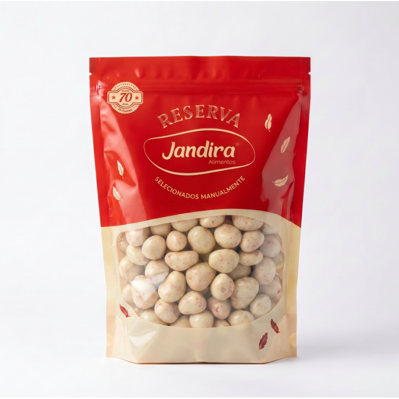 DRAGEAS CHOCOLATE BRANCO ZERO ACUCAR COM MORANGO LIOFILIZADO 1KG
